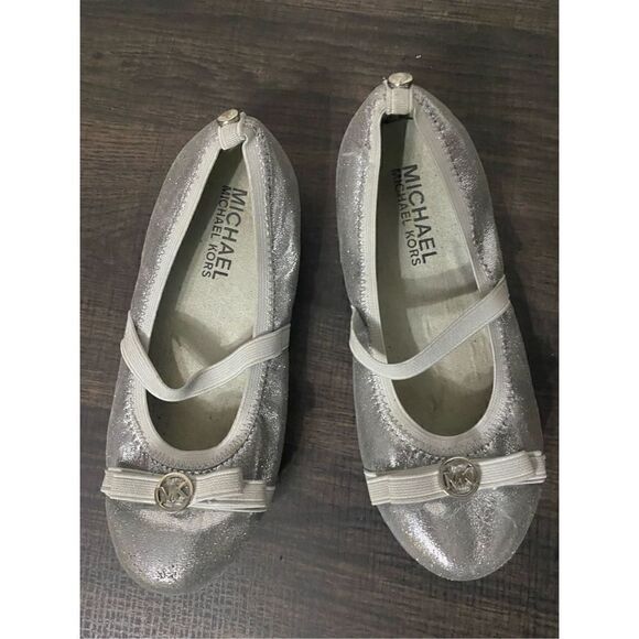 Michael Kors metallic silver ballet slipper flats girls size 12 - Picture 1 of 6
